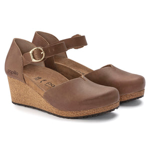 Mary Ring-Buckle Women's Wedge -  Cognac Oiled Leather