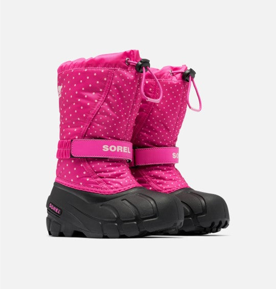 Flurry Printed Kid's Insulated Snow Boot - Fuchsia/Dots