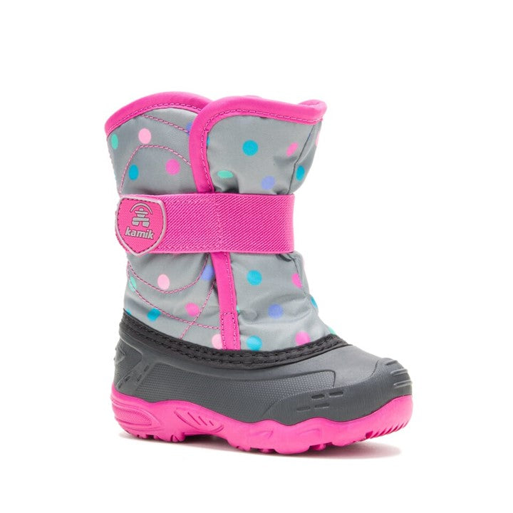 Snowbug6 Printed Toddler Snow Boot - Grey/Pink Dots