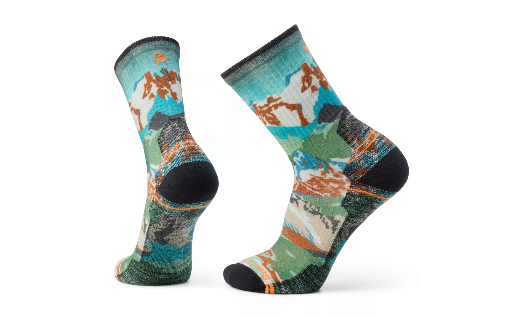 Men's Hike Light Cushion Alpine Trail Print Crew Socks