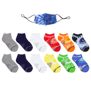 12pk No Show Cushioned Tie Dye Socks - Blue/Multi