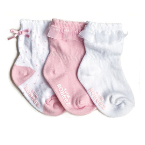 3pk Baby Girl Ruffle Socks, White/Pink/White