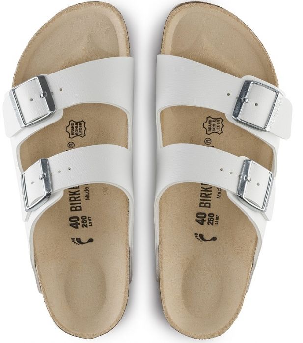 Adult Birko Flor Sandal - White with Silver Buckles – Tonka Shoe Box | Little Feet Childrens Shoes