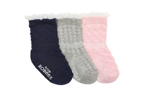 3pk Baby Girl Socks - Navy/Grey/Pink