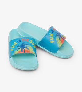 Fun In The Sun Slide On Sandals - Aruba Blue