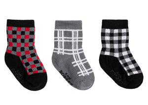 3pk Baby Boy Buffalo Plaid Socks - Red/Grey/Black