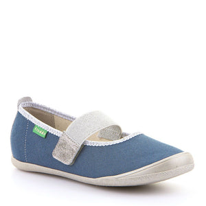 Casual Kid's Mary Jane Canvas Ballerina - Denim with Silver
