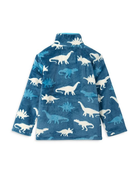 Fuzzy Fleece Zip Up Jacket - Dino Silhouettes