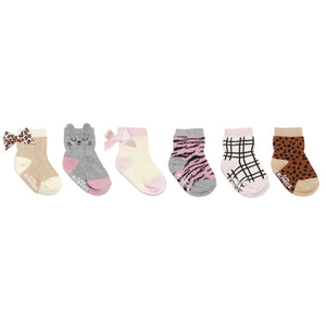 6pk Baby Girl Crew Socks - Purr-fect Kitty