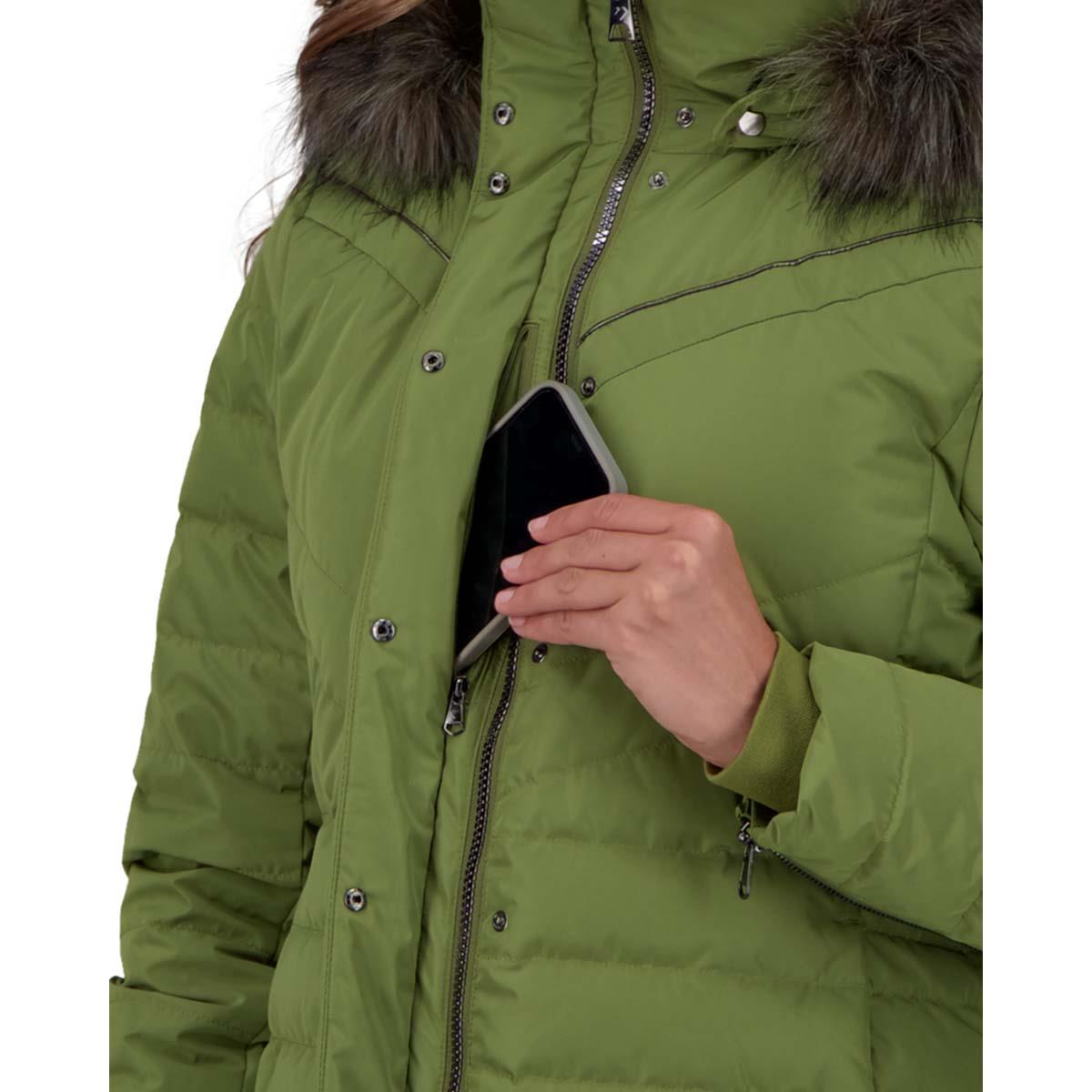 WOMEN'S BLOSSOM DOWN PARKA WITH FAUX FUR - Saguaro Green
