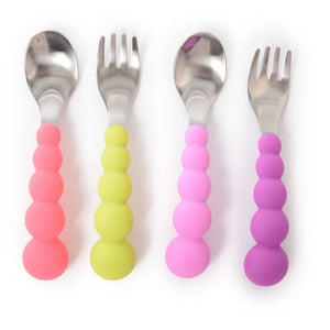 CB Eat Baby Silicone and Stainless Flatware Set - Pink/Purple