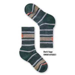 Kids' Hike Light Cushion Crew Socks - Striped Dark Sage (G51)